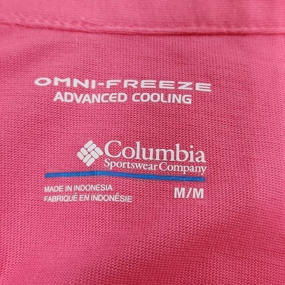 🐞Columbia Pink Omni-Freeze Collared Vneck Short Sleeve Top Medium - Picture 11 of 15